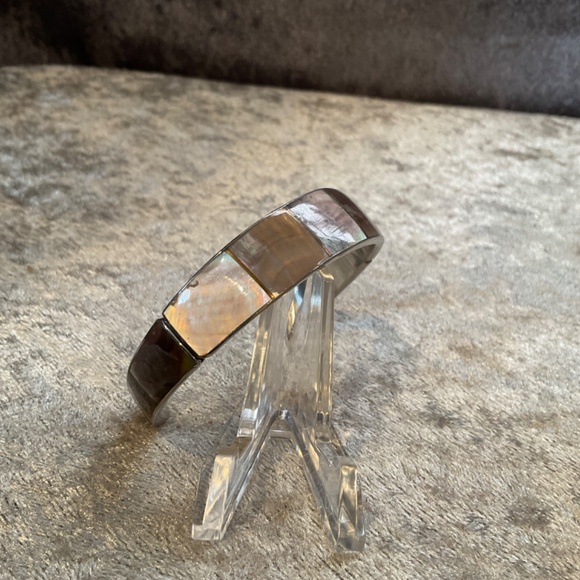 Vintage Philippines Silver and Abalone Shell Cuff Bracelet - Picture 4 of 5